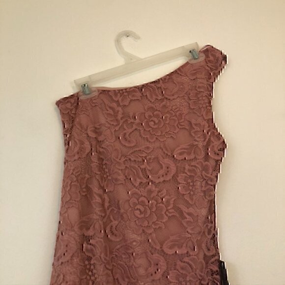 NEW NWT DUAL NATURE Lace One Shoulder Mini Dress Mauve Pink Floral Lace Medium M - Picture 11 of 12